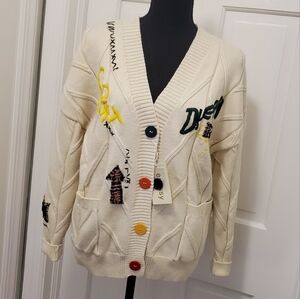 NWT Ebossy Ivory White Cable Knit Cardigan Size Small, Preppy, Patchwork